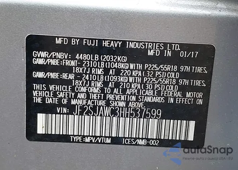 2017 Subaru Forester 2.5I Touring из США, поврежденный, VIN JF2SJAWC3HH537599